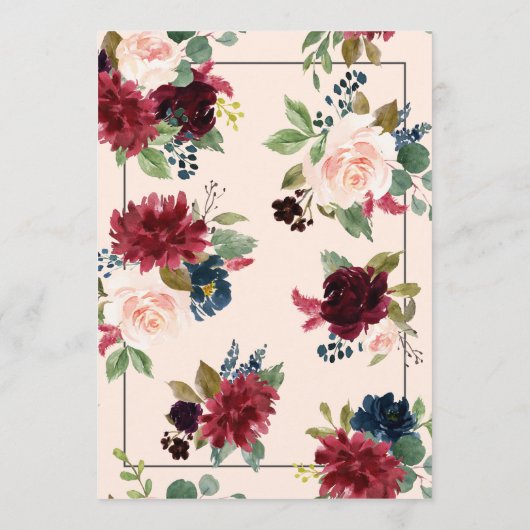 Blush Pink Burgundy Floral Elegant Script Weduwsch Kaart (Achterkant)