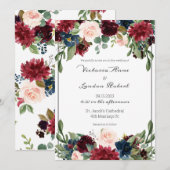 Blush Pink Burgundy Floral Elegant Script Weduwsch Kaart (Voorkant / Achterkant)