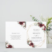 Blush Pink Burgundy Floral Folded Wedding Programm (Staand voorkant)
