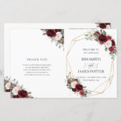 Blush Pink Burgundy Floral Folded Wedding Programm (Voorkant / Achterkant)