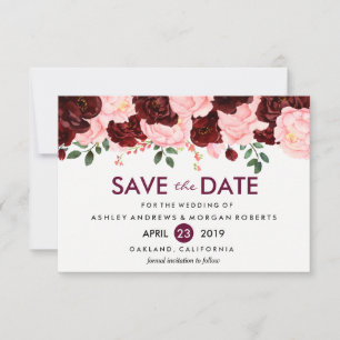 Blush Pink Burgundy Flowers die de datum bewaren Save The Date