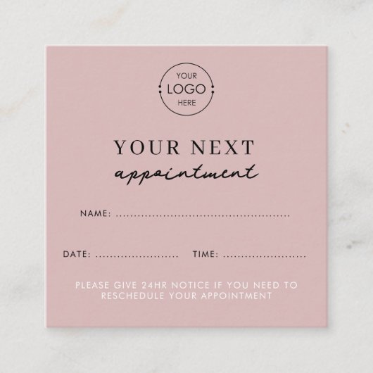 Blush Pink Business Logo Beauty Afspraakkaart Vierkante Visitekaartje (Voorkant)