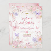 Blush Pink Butterfly Girl 2nd Birthday Baptism Kaart (Voorkant / Achterkant)