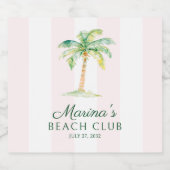 Blush Pink Cabana Stripes Palm Beach Club Birthday Sparkling Wijnetiket (Enkel label)