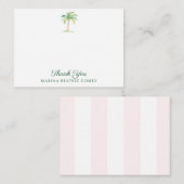 Blush Pink Cabana Stripes Palm Tree Dank u Notitiekaartje (Voorkant / Achterkant)