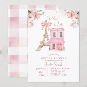 Blush Pink Cafe Paris Bow Eiffel Vrijgezellenfeest Kaart