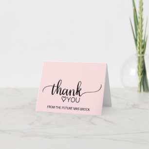 Blush Pink Calligraphy Bridal Shower Thank You Bedankkaart
