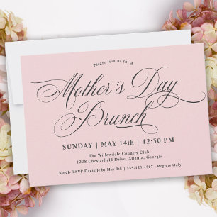 Blush Pink Calligraphy Moederdag Brunch Kaart