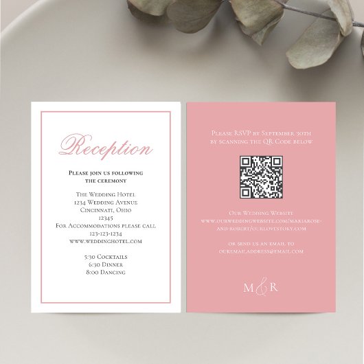 Blush Pink Calligraphy Script Receptie RSVP Informatiekaartje