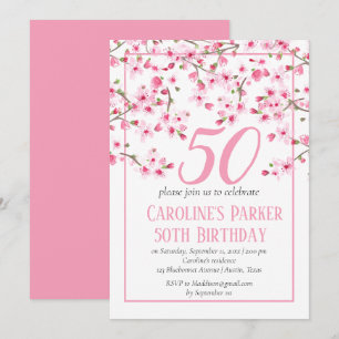 Blush Pink Cherry Blossom 50e verjaardag Bloemen Kaart