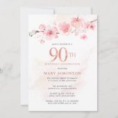 Blush Pink Cherry Blossom 90th Birthday Kaart (Voorkant)