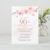 Blush Pink Cherry Blossom 90th Birthday Kaart (Staand voorkant)