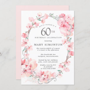 Blush Pink Cherry Blossom Floral 60th Birthday Kaart