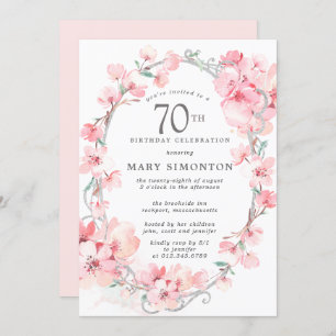 Blush Pink Cherry Blossom Floral 70th Birthday Kaart