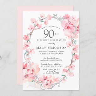 Blush Pink Cherry Blossom Floral 90th Birthday Kaart