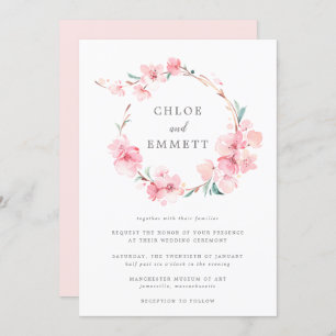 Blush Pink Cherry Blossom Floral Lijst Wedding Kaart