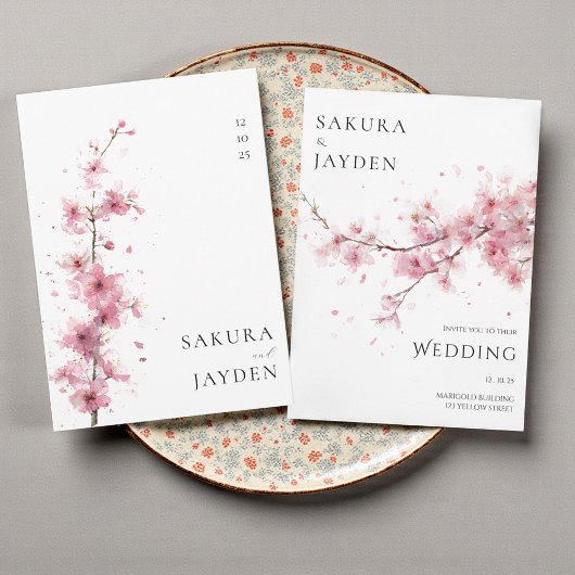 Blush Pink Cherry Blossom Flower Japanese Wedding  Kaart