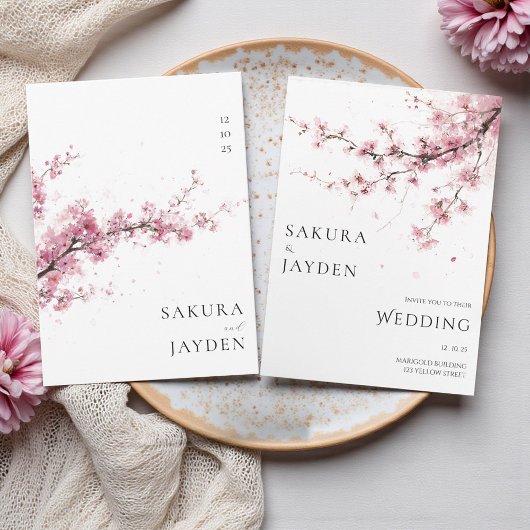 Blush Pink Cherry Blossom Flower Japanese Wedding Kaart