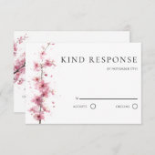 Blush Pink Cherry Blossom QR Code Wedding RSVP Kaartje (Voorkant / Achterkant)