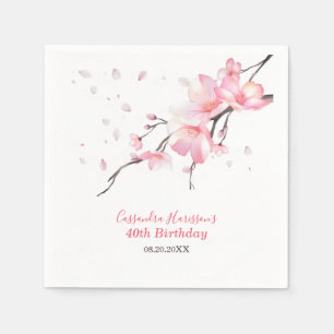 Blush Pink Cherry Blossom Sakura Floral Verjaardag Servet