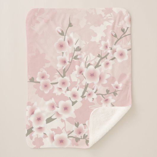  Blush PInk Cherry Blossom Sherpa Deken (Voorkant)