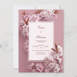 Blush Pink Cherry Blossom Wedding Kaart