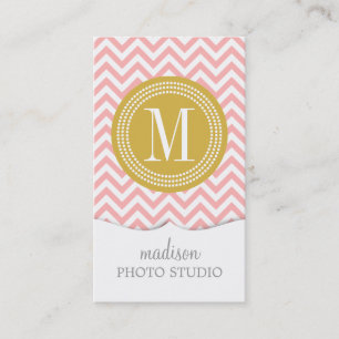Blush Pink Chevron Zigzag gepersonaliseerd Monogra Visitekaartje