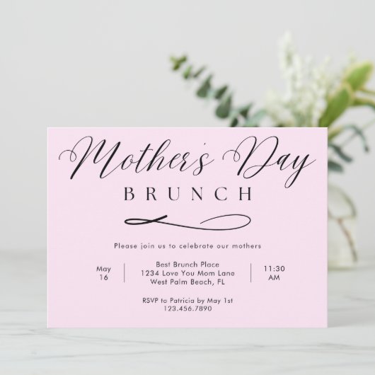 Blush Pink Chic Eenvoudig Script Moederdag Brunch Kaart (Staand voorkant)
