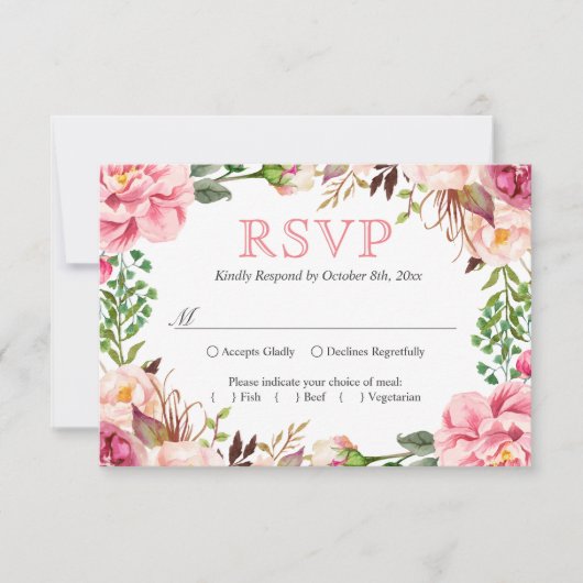 Blush Pink Chic Floral Wreath Wedding RSVP (Voorkant)