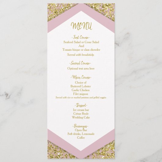 Blush Pink Chic Gold Glitter Flakes Glam Wedding M Menu (Voorkant)
