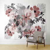 Blush Pink Chili Pepper en Grijze Boho Bloemen Wandkleed (In Situ (horizontaal))