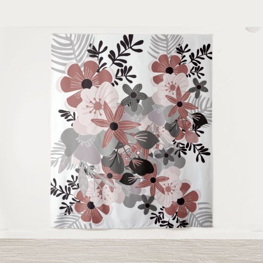 Blush Pink Chili Pepper en Grijze Boho Bloemen Wandkleed (Voorkant)