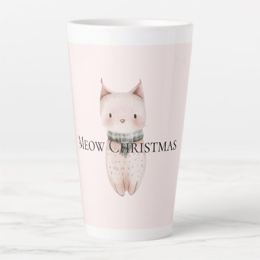 Blush Pink Christmas Cat Latte Mok (Voorkant)