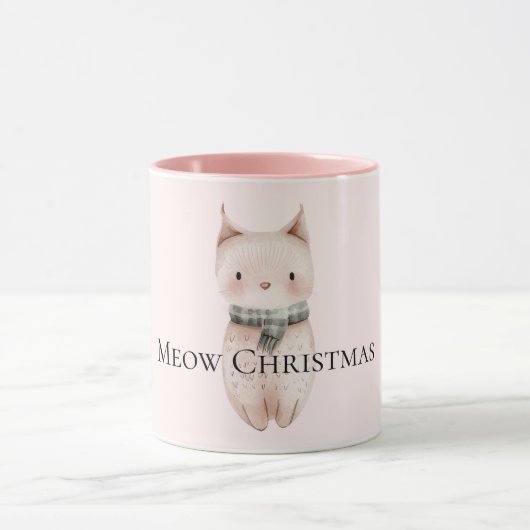 Blush Pink Christmas Cat Mok (Midden)