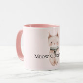 Blush Pink Christmas Cat Mok (Voorkant links)