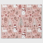 Blush Pink Christmas  | Reindeer & Snowman Cadeaupapier (Vlak)