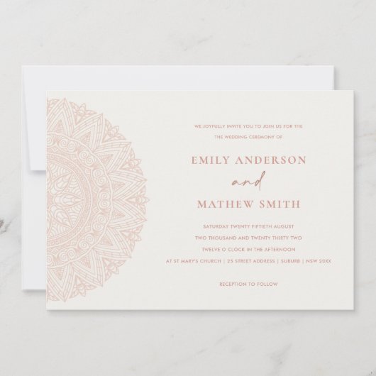 Blush Pink Classic  Mandala Wedding Invite Bedankkaart (Voorkant)