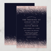 Blush Pink Confetti Navy Blue Huwelijksuitnodiging Kaart (Voorkant / Achterkant)