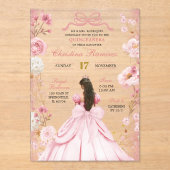 Blush Pink Coquette Bow Princess Quinceanera Acryl Uitnodigingen (Voorkant)