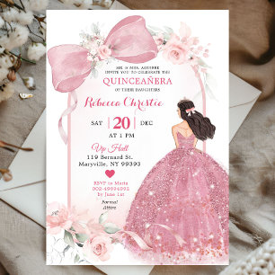 Blush Pink Coquette Floral Quinceañera Kaart