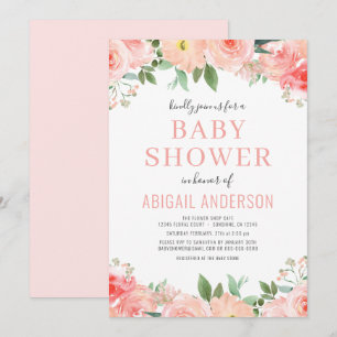 Blush Pink Coral Waterverf Baby shower Uitnodiging