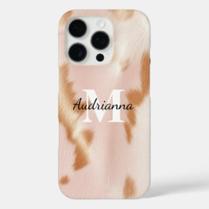 Blush Pink Cowgirl Koeienhuid monogram iPhone 16 Pro Hoesje