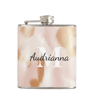 Blush Pink Cowgirl Koeienhuid monogram Heupfles