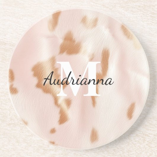 Blush Pink Cowgirl Koeienhuid monogram Zandsteen Onderzetter (Voorkant)