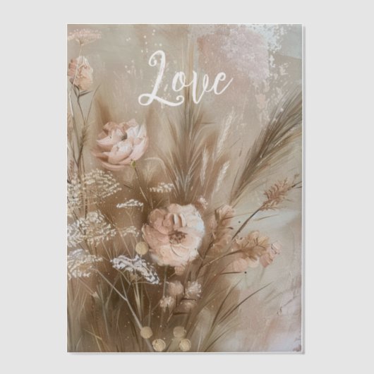 Blush Pink Cream Boho Floral Love Vellum Uitnodigingen (Voorkant)