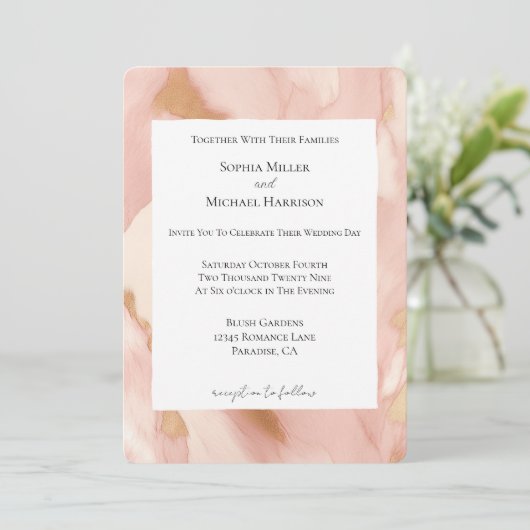 Blush Pink Cream Faux Koeienhuid Wedding Kaart (Staand voorkant)