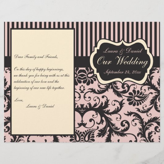 Blush Pink, Cream, Grey Damask Wedding Program (Voorkant)