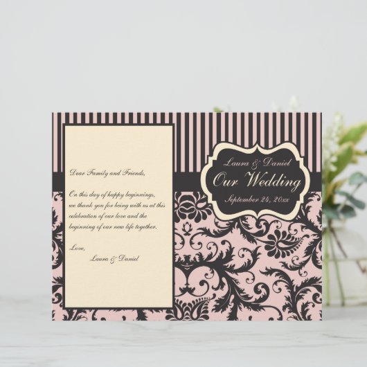 Blush Pink, Cream, Grey Damask Wedding Program (Staand voorkant)