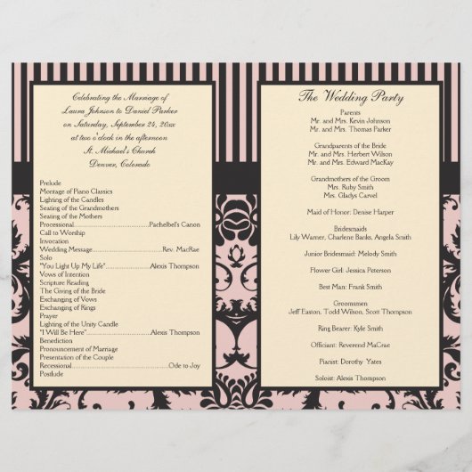 Blush Pink, Cream, Grey Damask Wedding Program (Achterkant)
