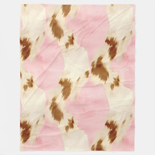 Blush Pink Cream Wit Bruin Koeienhuid Fleece Deken (Voorkant)